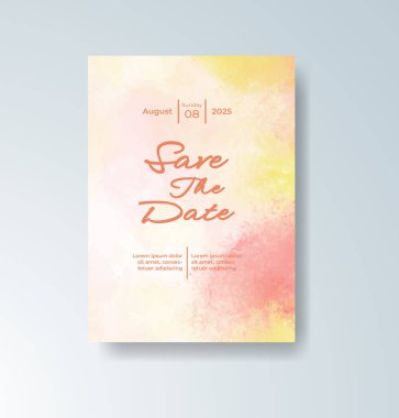 Soyut suluboya arkaplan içeren düğün davetiyesi