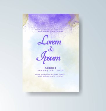 Soyut suluboya arkaplan içeren düğün davetiyesi