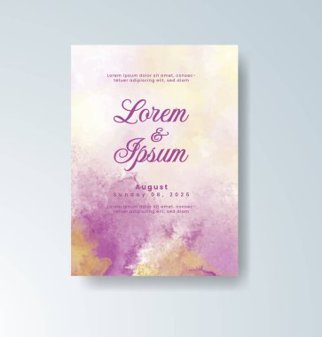 Soyut suluboya arkaplan içeren düğün davetiyesi
