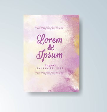 Soyut suluboya arkaplan içeren düğün davetiyesi