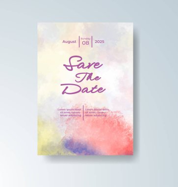 Soyut suluboya arkaplan içeren düğün davetiyesi