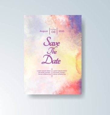 Soyut suluboya arkaplan içeren düğün davetiyesi