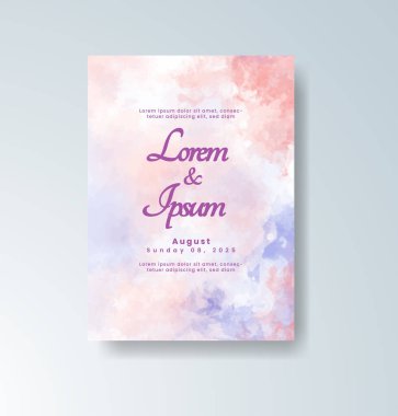 Soyut suluboya arkaplan içeren düğün davetiyesi