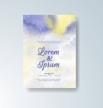 Soyut suluboya arkaplan içeren düğün davetiyesi