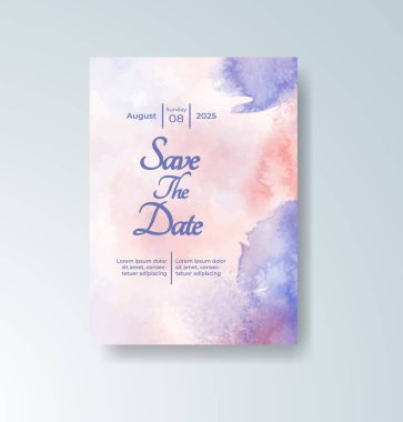 Soyut suluboya arkaplan içeren düğün davetiyesi