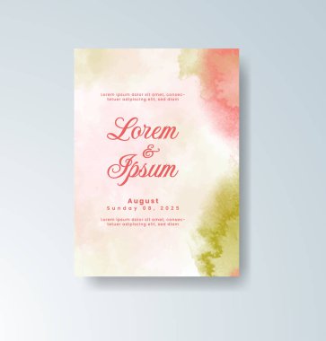 Soyut suluboya arkaplan içeren düğün davetiyesi