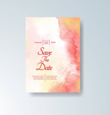 Soyut suluboya arkaplan içeren düğün davetiyesi