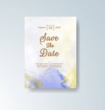 Soyut suluboya arkaplan içeren düğün davetiyesi