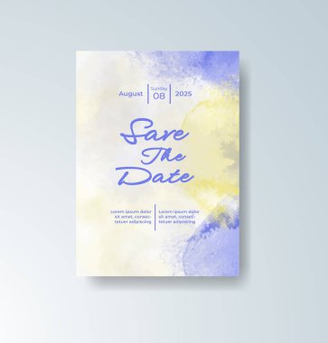 Soyut suluboya arkaplan içeren düğün davetiyesi