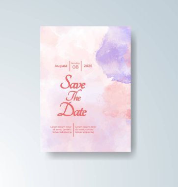 Soyut suluboya arkaplan içeren düğün davetiyesi