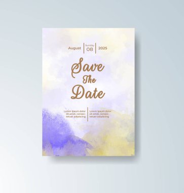 Soyut suluboya arkaplan içeren düğün davetiyesi