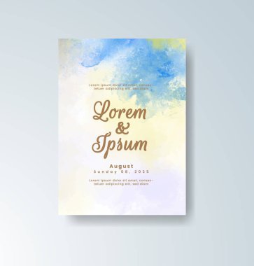 Soyut suluboya arkaplan içeren düğün davetiyesi