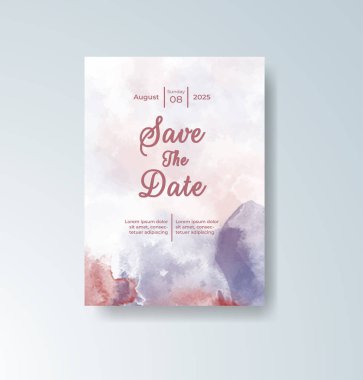 Soyut suluboya arkaplan içeren düğün davetiyesi