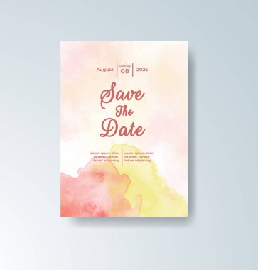 Soyut suluboya arkaplan içeren düğün davetiyesi