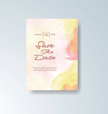 Soyut suluboya arkaplan içeren düğün davetiyesi