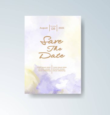 Soyut suluboya arkaplan içeren düğün davetiyesi