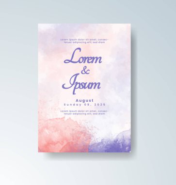 Soyut suluboya arkaplan içeren düğün davetiyesi