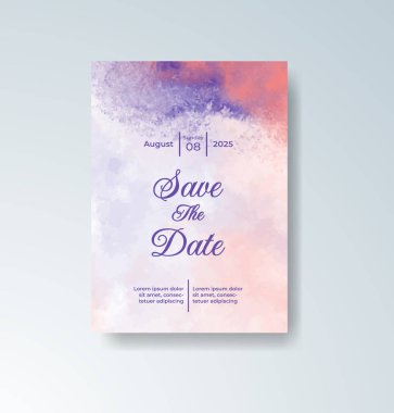 Soyut suluboya arkaplan içeren düğün davetiyesi