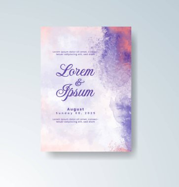 Soyut suluboya arkaplan içeren düğün davetiyesi