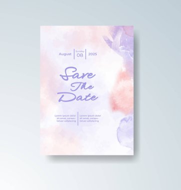 Soyut suluboya arkaplan içeren düğün davetiyesi