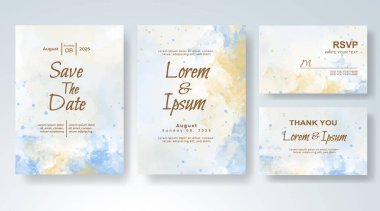 Soyut suluboya arkaplan içeren düğün davetiyesi