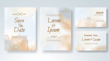 Soyut suluboya arkaplan içeren düğün davetiyesi