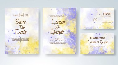 Soyut suluboya arkaplan içeren düğün davetiyesi