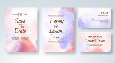 Soyut suluboya arkaplan içeren düğün davetiyesi