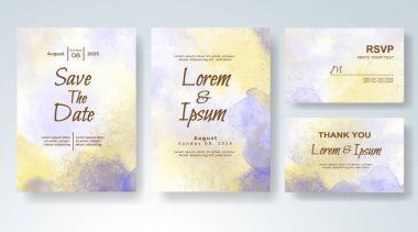 Soyut suluboya arkaplan içeren düğün davetiyesi