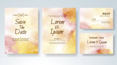 Soyut suluboya arkaplan içeren düğün davetiyesi