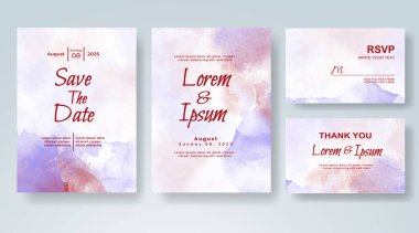 Soyut suluboya arkaplan içeren düğün davetiyesi