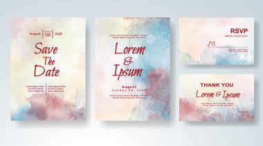 Soyut suluboya arkaplan içeren düğün davetiyesi