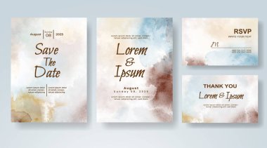 Soyut suluboya arkaplan içeren düğün davetiyesi