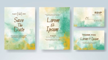 Soyut suluboya arkaplan içeren düğün davetiyesi