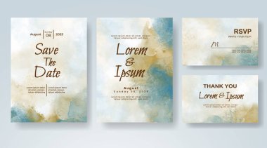 Soyut suluboya arkaplan içeren düğün davetiyesi