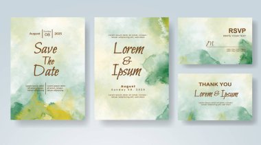 Soyut suluboya arkaplan içeren düğün davetiyesi