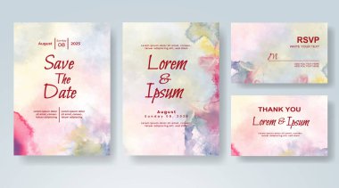 Soyut suluboya arkaplan içeren düğün davetiyesi
