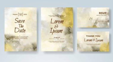 Soyut suluboya arkaplan içeren düğün davetiyesi