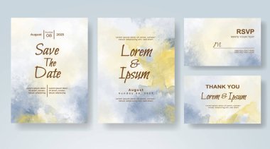 Soyut suluboya arkaplan içeren düğün davetiyesi