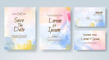 Soyut suluboya arkaplan içeren düğün davetiyesi