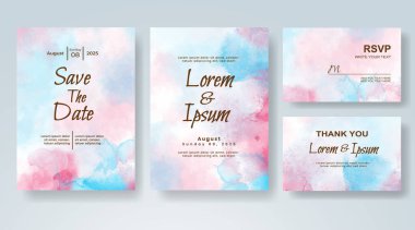 Soyut suluboya arkaplan içeren düğün davetiyesi