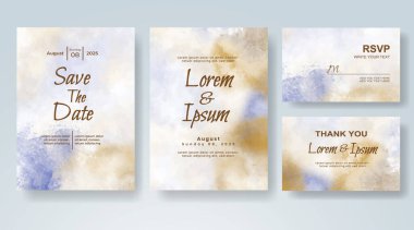 Soyut suluboya arkaplan içeren düğün davetiyesi