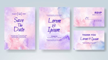 Soyut suluboya arkaplan içeren düğün davetiyesi
