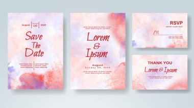 Soyut suluboya arkaplan içeren düğün davetiyesi