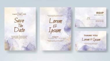 Soyut suluboya arkaplan içeren düğün davetiyesi