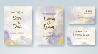 Soyut suluboya arkaplan içeren düğün davetiyesi