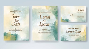 Soyut suluboya arkaplan içeren düğün davetiyesi