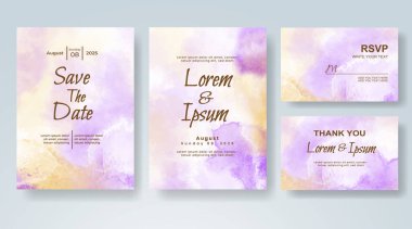 Soyut suluboya arkaplan içeren düğün davetiyesi