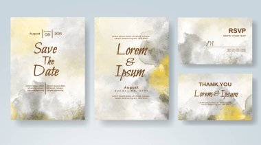 Soyut suluboya arkaplan içeren düğün davetiyesi