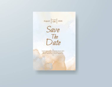 Soyut suluboya arkaplan içeren düğün davetiyesi